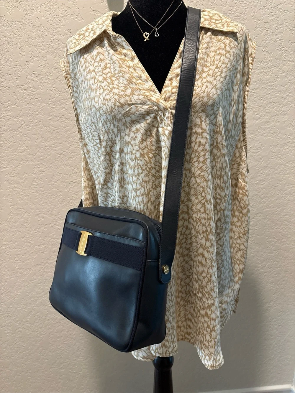 Sold Salvatore Ferragamo Navy Blue Leather Crossbody Bag